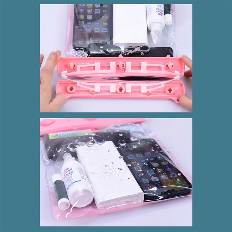 Large Capacity Waterproof Phone Pouch Diving Floating Protection Shoulder Bag Case with Clear Touch Screen Film - Pink