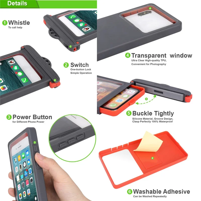 SEAFLASH ZP15 35M IPX8 Caso de Telefone à Prova d'Água Universal de 6,9 Polegadas, Bolsa Seca para Natação, Protetor de Telefone Subaquático - Preto