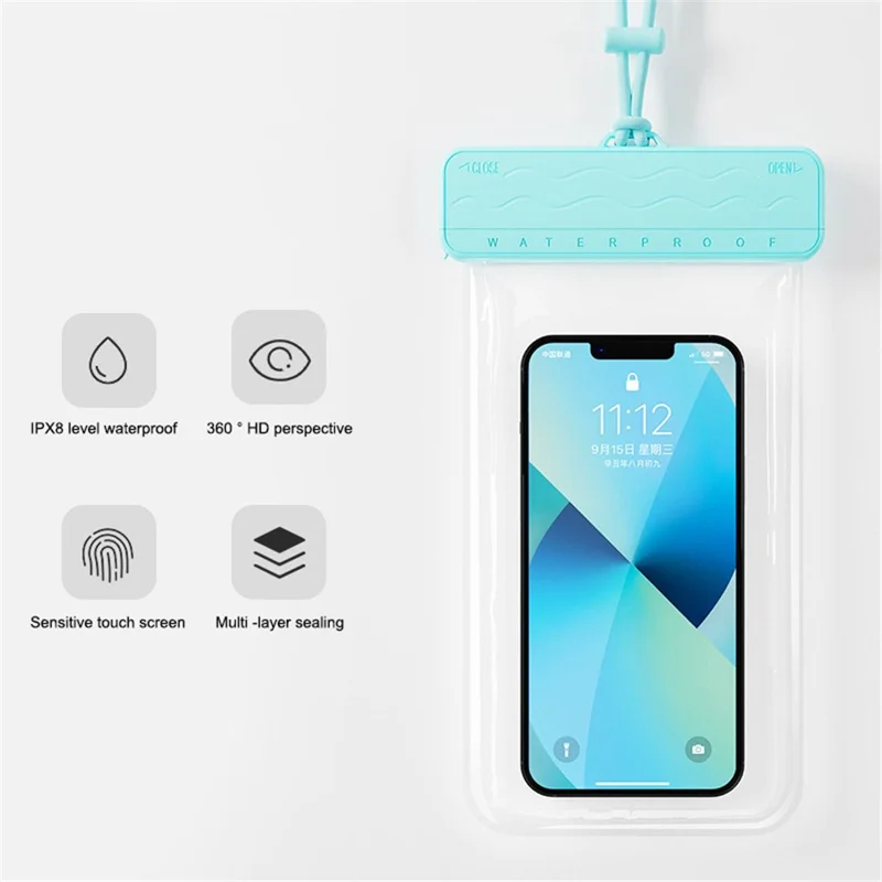 IPX8 Waterproof Phone Bag 7.2-inch PC+TPU Touch Screen Mobile Phone Underwater Pouch with Lanyard - Blue