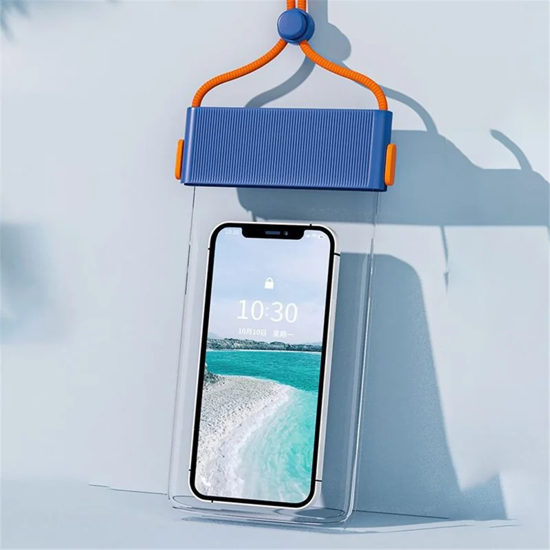 IPX8 Waterproof Phone Holder for Phones within 7.5'' Stripes Texture Clear TPU Underwater Bag Touch Screen Pouch - Blue