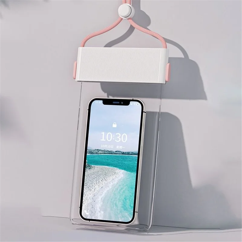 IPX8 Waterproof Phone Holder for Phones within 7.5'' Stripes Texture Clear TPU Underwater Bag Touch Screen Pouch - White