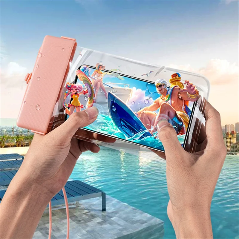 IPX8 Waterproof Phone Holder for Phones within 7.5'' Stripes Texture Clear TPU Underwater Bag Touch Screen Pouch - White