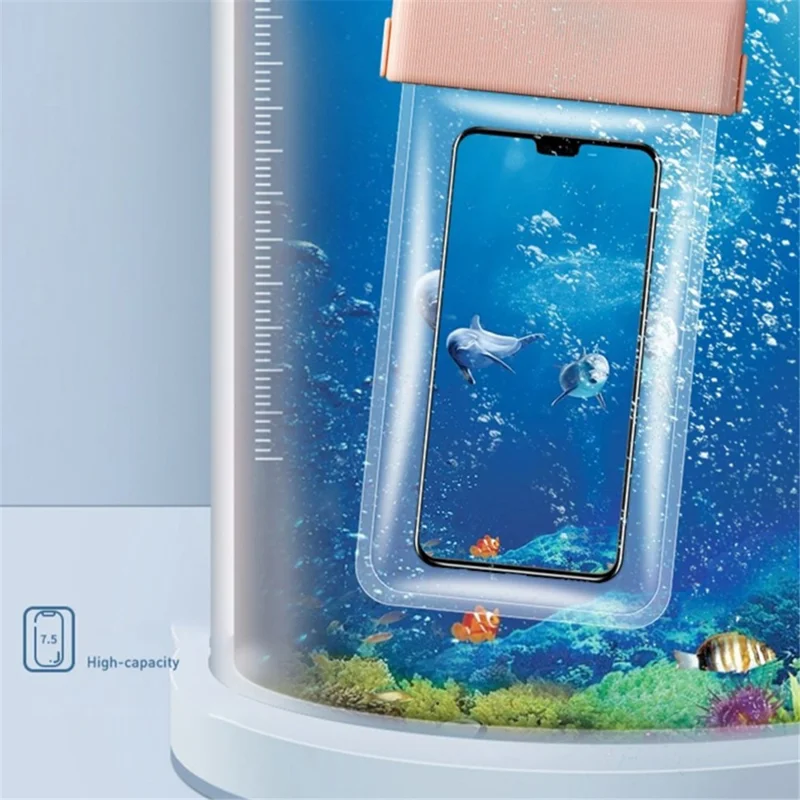 IPX8 Waterproof Phone Holder for Phones within 7.5'' Stripes Texture Clear TPU Underwater Bag Touch Screen Pouch - White