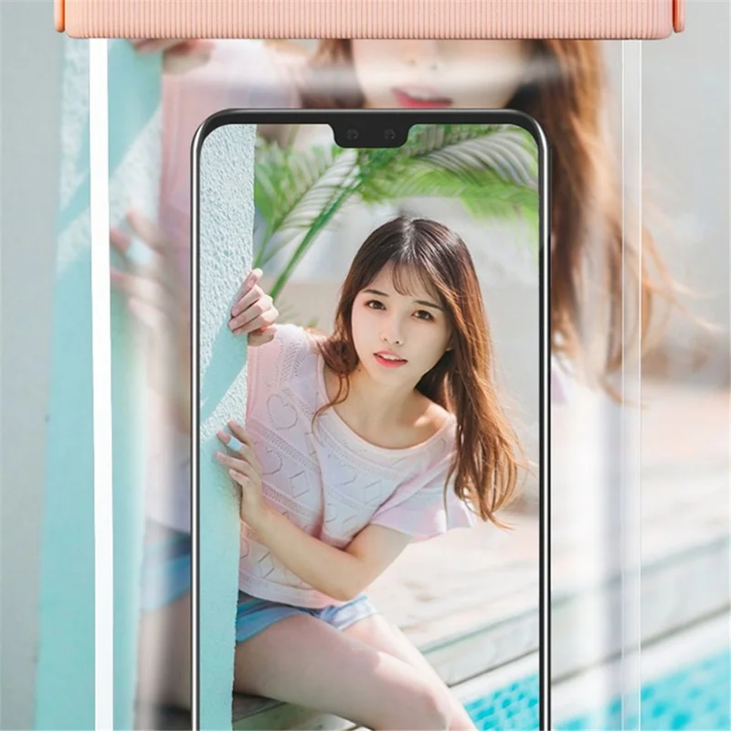 IPX8 Waterproof Phone Holder for Phones within 7.5'' Stripes Texture Clear TPU Underwater Bag Touch Screen Pouch - White