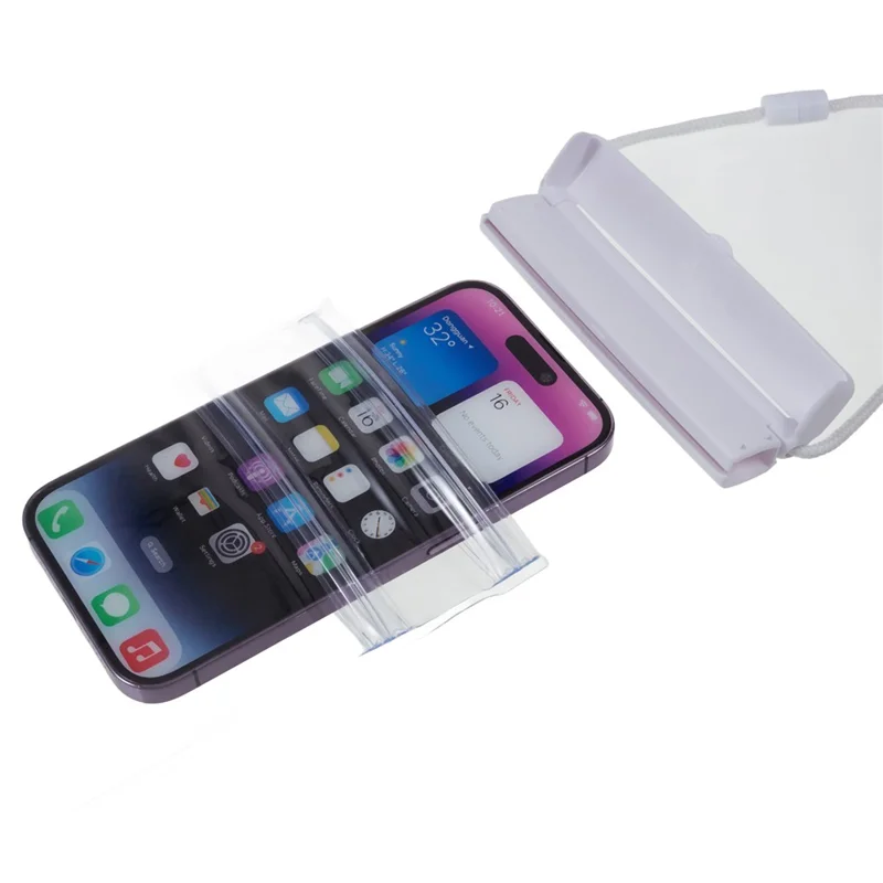 Sliding Closure PVC+ABS Water Resistant Phone Pouch for Under 7.2-inches Mobile Phone Dry Bag with Strap Support Touch Control - White