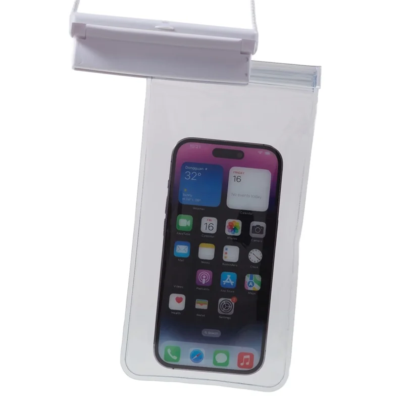 Sliding Closure PVC+ABS Water Resistant Phone Pouch for Under 7.2-inches Mobile Phone Dry Bag with Strap Support Touch Control - White