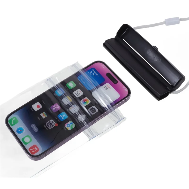 Sliding Closure PVC+ABS Water Resistant Phone Pouch for Under 7.2-inches Mobile Phone Dry Bag with Strap Support Touch Control - Black