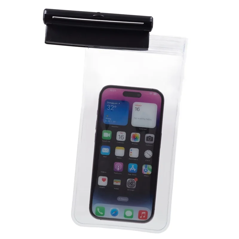 Sliding Closure PVC+ABS Water Resistant Phone Pouch for Under 7.2-inches Mobile Phone Dry Bag with Strap Support Touch Control - Black