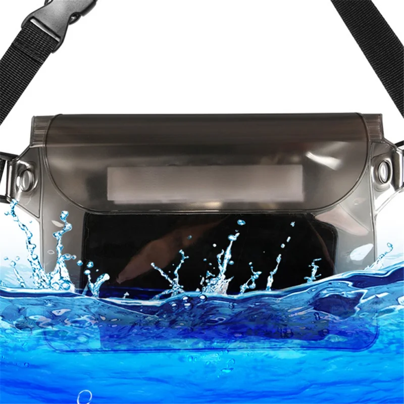 IPX8 Waterproof Phone Pouch Floating Dry Bag TPU+ABS Clear Shoulder Storage Case for Swimming Rafting Boating - Black