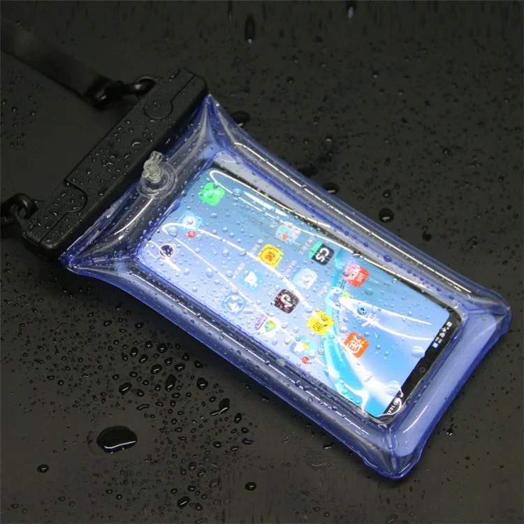 Piste de Téléphone Imperméable Pour Téléphones à Moins de 7,5 '' Conception de Coussin D'air Flottant IPX8 Case de Téléphone Portable Abs + Pvc Sac Sec Avec Longe - Bleu