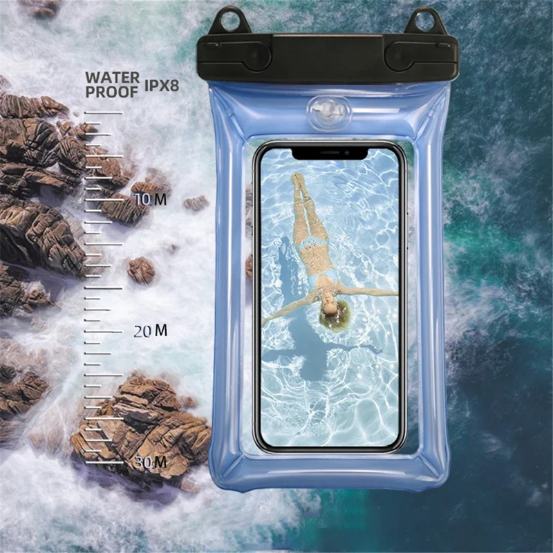 Waterproof Phone Pouch for Phones within 7.5'' Floating Airbag Design IPX8 Cellphone Case ABS+PVC Dry Bag with Lanyard - Black