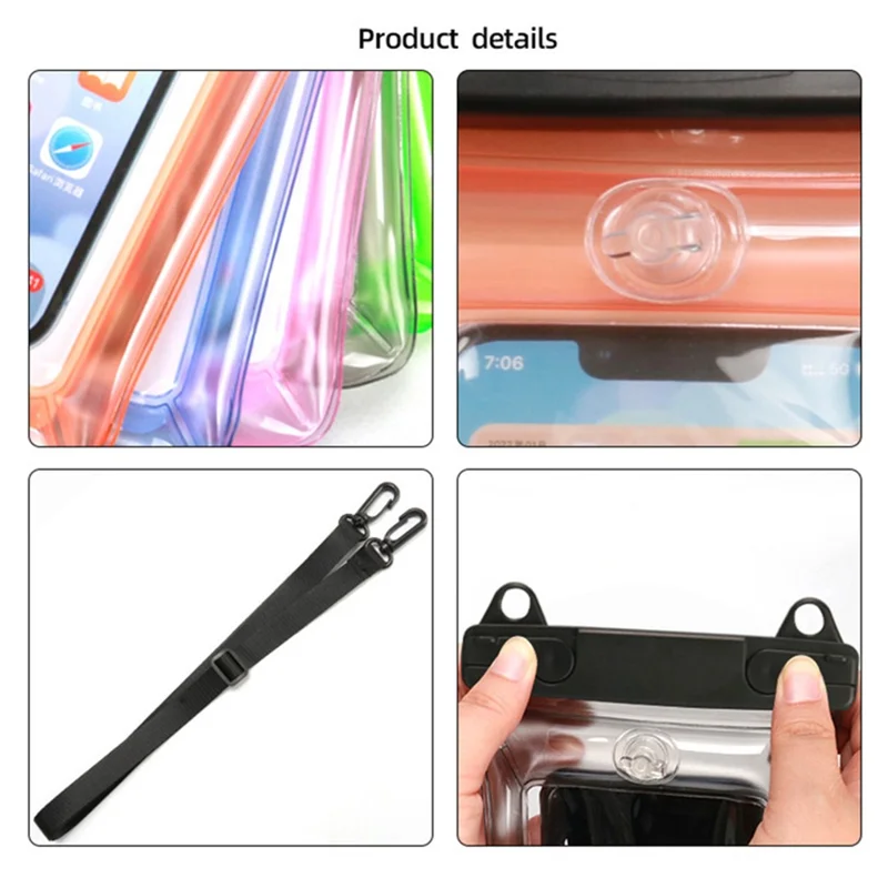 Waterproof Phone Pouch for Phones within 7.5'' Floating Airbag Design IPX8 Cellphone Case ABS+PVC Dry Bag with Lanyard - Black