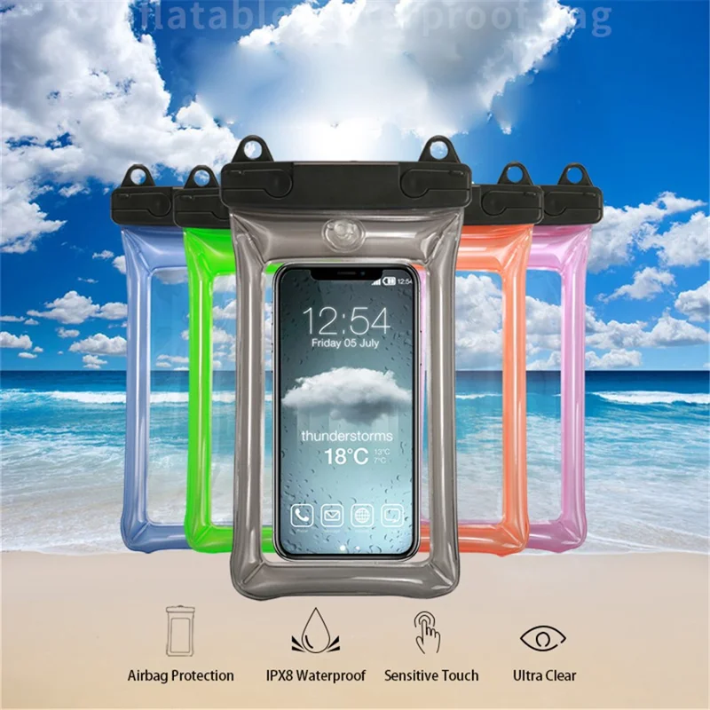 Waterproof Phone Pouch for Phones within 7.5'' Floating Airbag Design IPX8 Cellphone Case ABS+PVC Dry Bag with Lanyard - Black