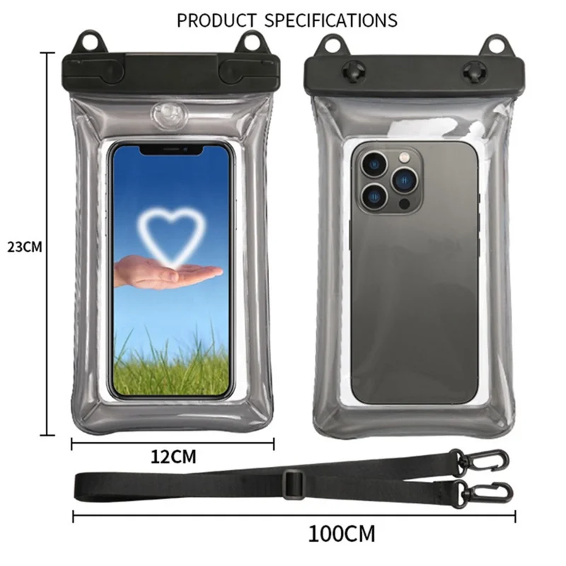 Waterproof Phone Pouch for Phones within 7.5'' Floating Airbag Design IPX8 Cellphone Case ABS+PVC Dry Bag with Lanyard - Black