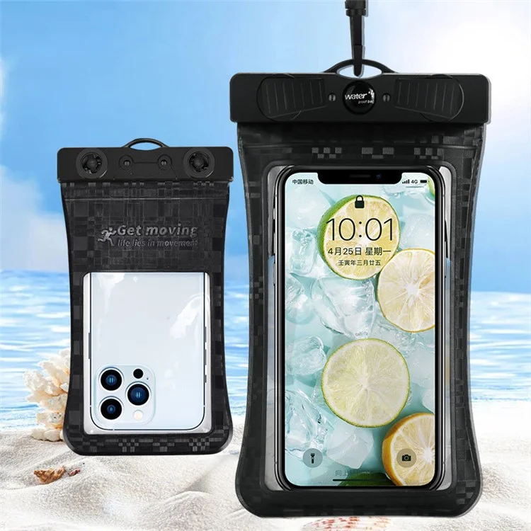 Checkered Pattern Waterproof Phone Case ABS+PVC Screen Touchable IPX8 Underwater Dry Bag for Phone within 6.8'' - Black