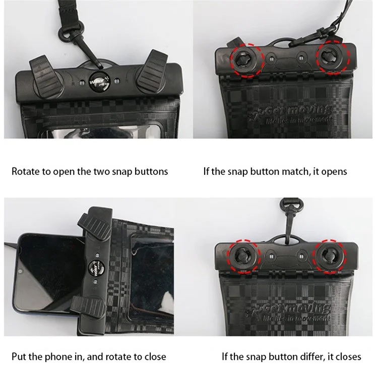 Checkered Pattern Waterproof Phone Case ABS+PVC Screen Touchable IPX8 Underwater Dry Bag for Phone within 6.8'' - Black