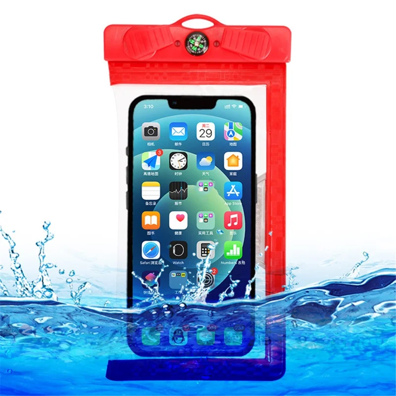 Waterproof Phone Case for Phone within 7.5'' ABS+PVC Screen Touchable IPX8 Phone Water Protector Pouch with Compass - Red