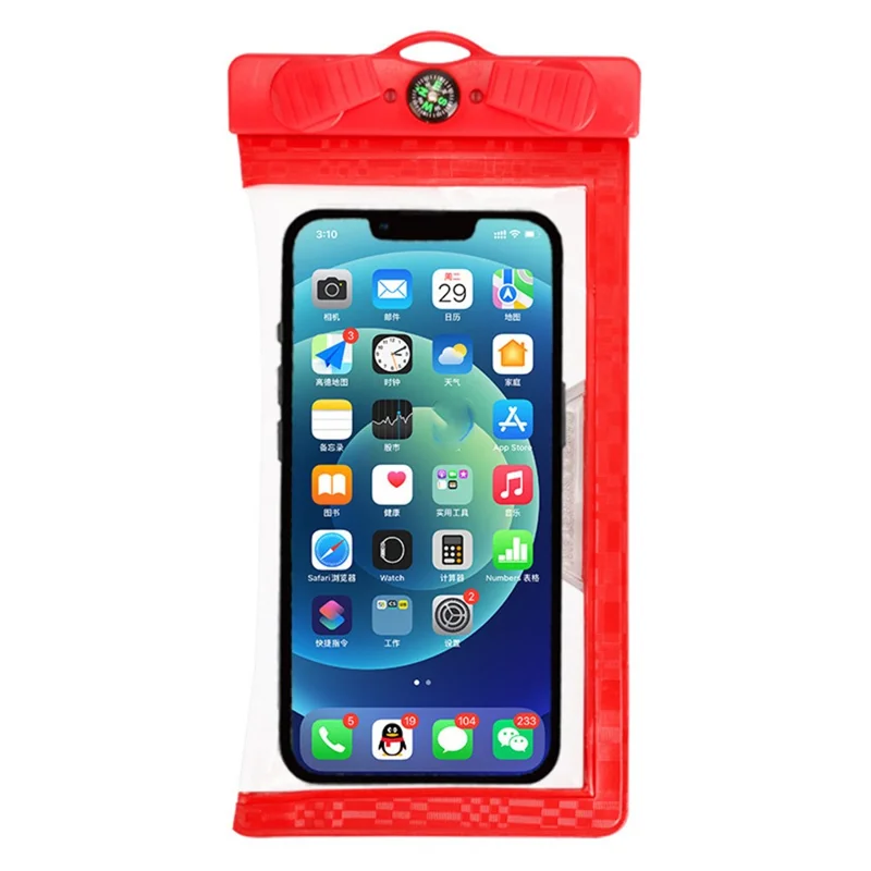 Waterproof Phone Case for Phone within 7.5'' ABS+PVC Screen Touchable IPX8 Phone Water Protector Pouch with Compass - Red