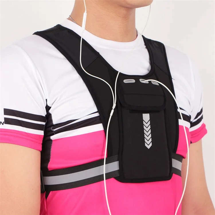 Mochila Tipo Saco Refletiva Garrafa de Água para Fitness Minibag para Exercícios Ao Ar Livre Bolsa Torácica para Celular para Corrida, Caminhada - Preto / Padrão