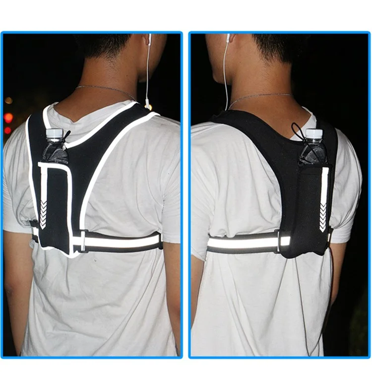 Mochila Tipo Saco Refletiva Garrafa de Água para Fitness Minibag para Exercícios Ao Ar Livre Bolsa Torácica para Celular para Corrida, Caminhada - Preto / Padrão