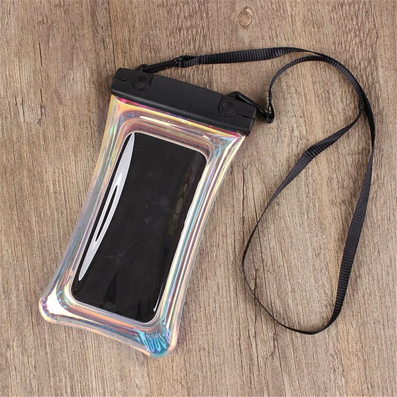 Laser Transparent Phone Pouch Floating Airbag Design IPX8 Waterproof Case Dry Bag with Lanyard - Black