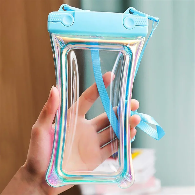 Laser Transparent Phone Pouch Floating Airbag Design IPX8 Waterproof Case Dry Bag with Lanyard - Blue