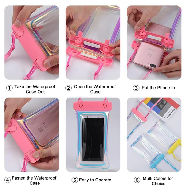 Laser Transparent Phone Pouch Floating Airbag Design IPX8 Waterproof Case Dry Bag with Lanyard - Blue