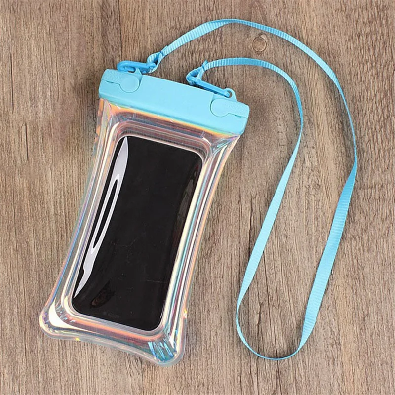 Laser Transparent Phone Pouch Floating Airbag Design IPX8 Waterproof Case Dry Bag with Lanyard - Blue