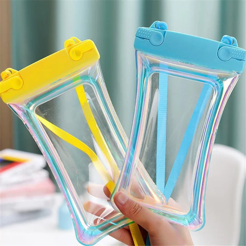 Laser Transparent Phone Pouch Floating Airbag Design IPX8 Waterproof Case Dry Bag with Lanyard - Blue