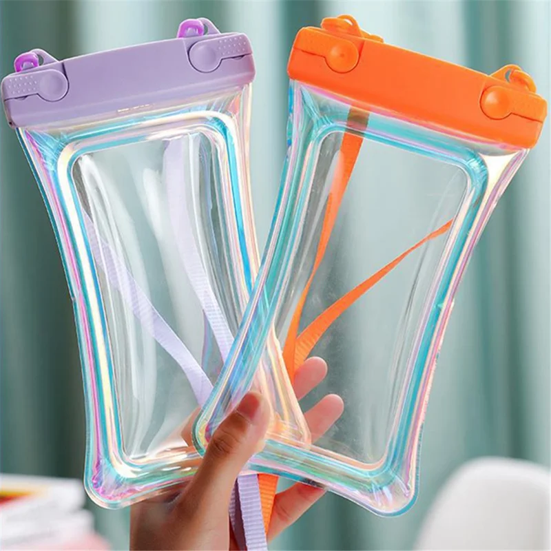 Laser Transparent Phone Pouch Floating Airbag Design IPX8 Waterproof Case Dry Bag with Lanyard - White