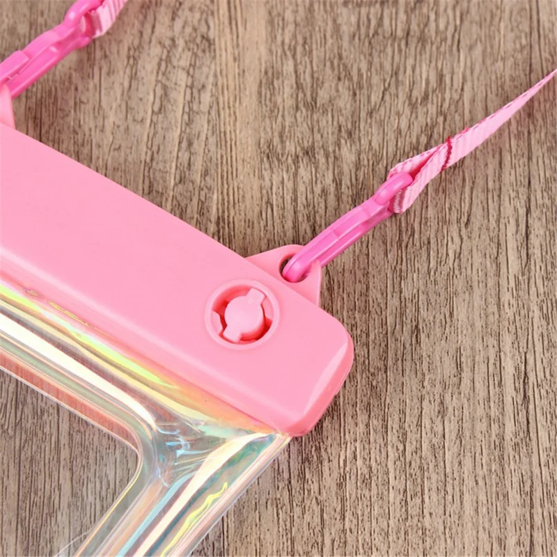 Laser Transparent Phone Pouch Floating Airbag Design IPX8 Waterproof Case Dry Bag with Lanyard - White