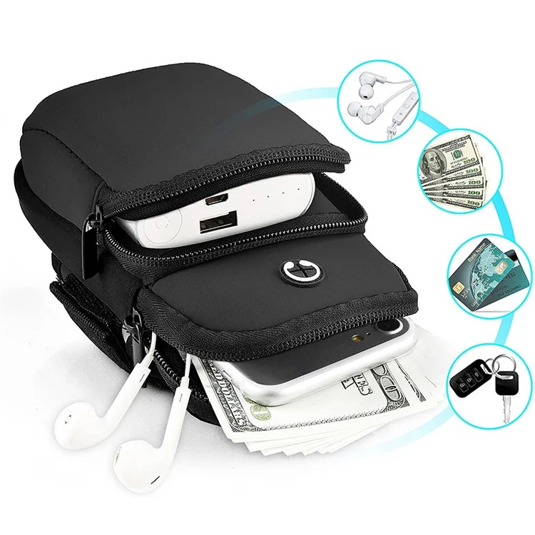 SDL-B003 Outdoor Waterproof Armband Phone Pouch for 6" Cell Phones Portable Fabric Wrist Bag for Running - Black