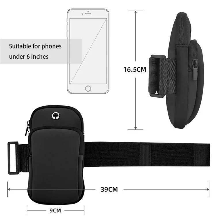 SDL-B003 Outdoor Waterproof Armband Phone Pouch for 6" Cell Phones Portable Fabric Wrist Bag for Running - Black