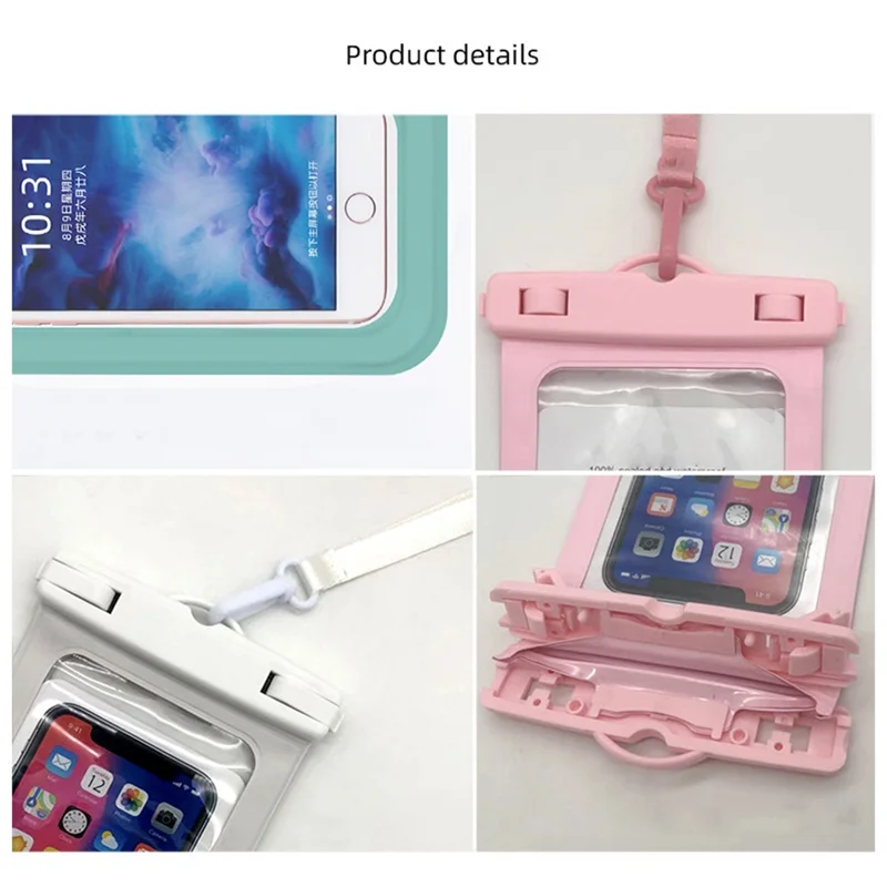 IPX8 Waterproof PVC Phone Pouch for Under 6.9-inches Mobile Phone Dry Bag with Strap - Pink