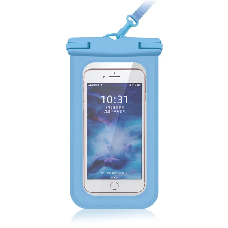 IPX8 Waterproof PVC Phone Pouch for Under 6.9-inches Mobile Phone Dry Bag with Strap - Blue