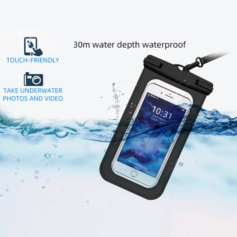 IPX8 Waterproof PVC Phone Pouch for Under 6.9-inches Mobile Phone Dry Bag with Strap - Blue