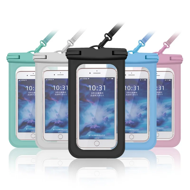 IPX8 Waterproof PVC Phone Pouch for Under 6.9-inches Mobile Phone Dry Bag with Strap - Blue