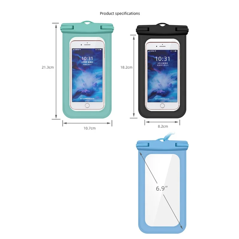 IPX8 Waterproof PVC Phone Pouch for Under 6.9-inches Mobile Phone Dry Bag with Strap - Blue