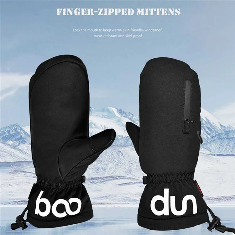 BOODUN 1233 1 Par de Luvas de Ciclismo de Inverno Para Adultos Tela de Toque de Polegar Treno de Toque Quente Mittens Quentes Com Bolso Com Zíper - Preto / S