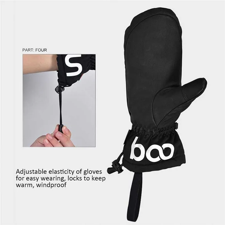 BOODUN 1233 1 Par de Luvas de Ciclismo de Inverno Para Adultos Tela de Toque de Polegar Treno de Toque Quente Mittens Quentes Com Bolso Com Zíper - Preto / S