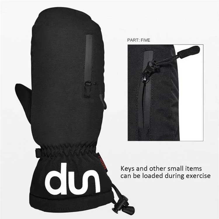 BOODUN 1233 1 Par de Luvas de Ciclismo de Inverno Para Adultos Tela de Toque de Polegar Treno de Toque Quente Mittens Quentes Com Bolso Com Zíper - Preto / S