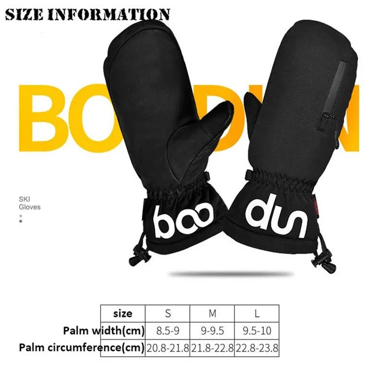 BOODUN 1233 1 Par de Luvas de Ciclismo de Inverno Para Adultos Tela de Toque de Polegar Treno de Toque Quente Mittens Quentes Com Bolso Com Zíper - Preto / S