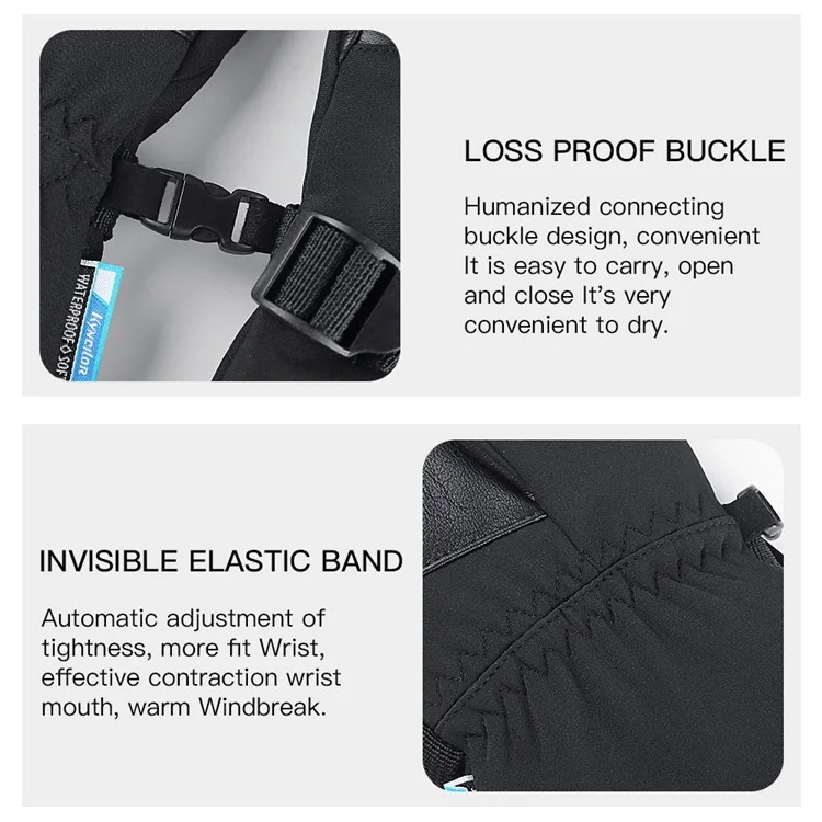 KYNCILOR A0081 1 Pair Winter Warm Gloves Touch Screen Windproof Ski Gloves for Cycling Driving Running - Black / M
