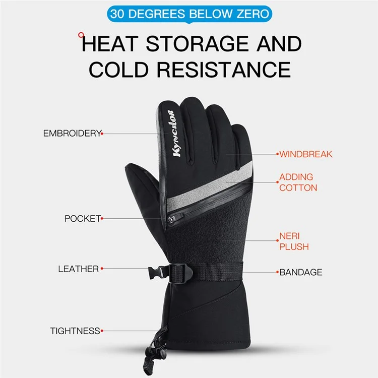 KYNCILOR A0081 1 Pair Winter Warm Gloves Touch Screen Windproof Ski Gloves for Cycling Driving Running - Black / M