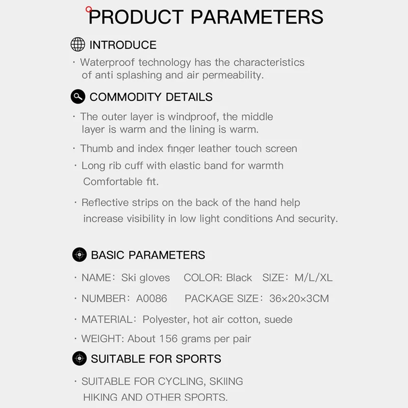 KYNCILOR A0086 1 Pair Waterproof Ski Snow Gloves Winter Warm Touch Screen Snowboard Gloves - XL