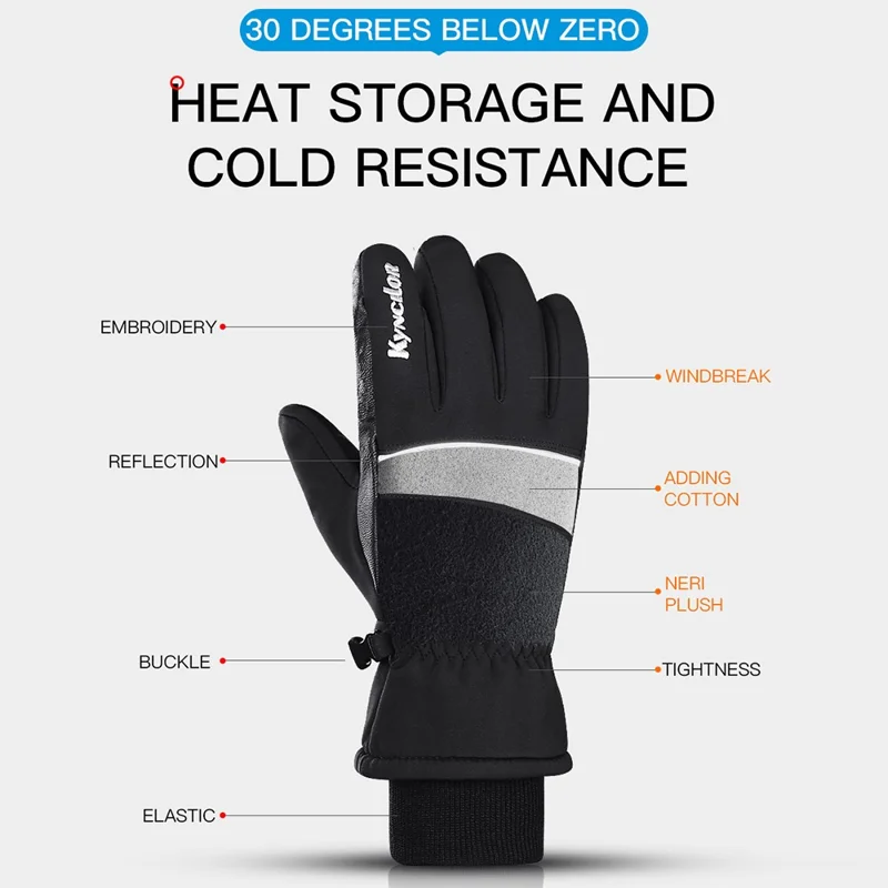 KYNCILOR A0086 1 Pair Waterproof Ski Snow Gloves Winter Warm Touch Screen Snowboard Gloves - XL