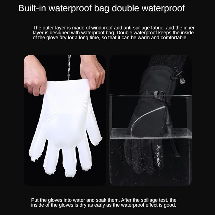 KYNCILOR A0085 1 Paire de Gants de Ski 3 Doigts Écran Tactile Snowboard Gants Thermiques Chauds pour Hommes Femmes - Noir / M