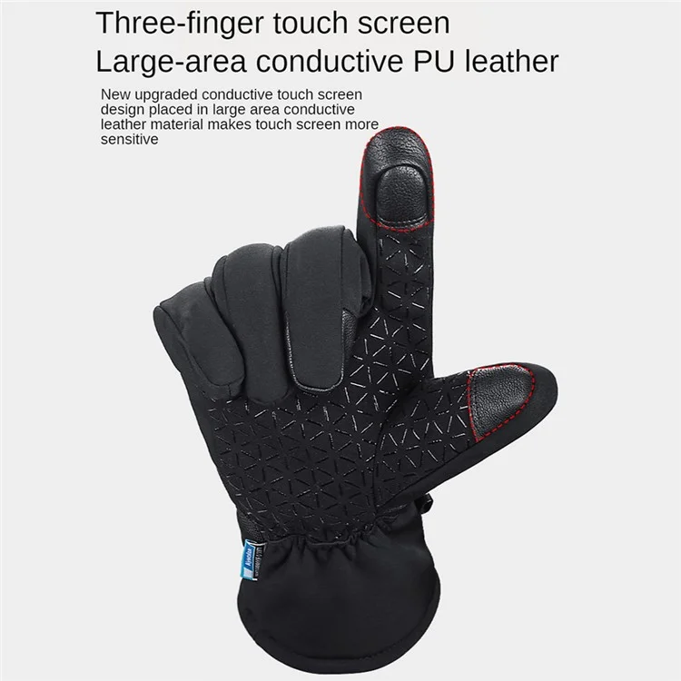 KYNCILOR A0085 1 Paire de Gants de Ski 3 Doigts Écran Tactile Snowboard Gants Thermiques Chauds pour Hommes Femmes - Noir / M