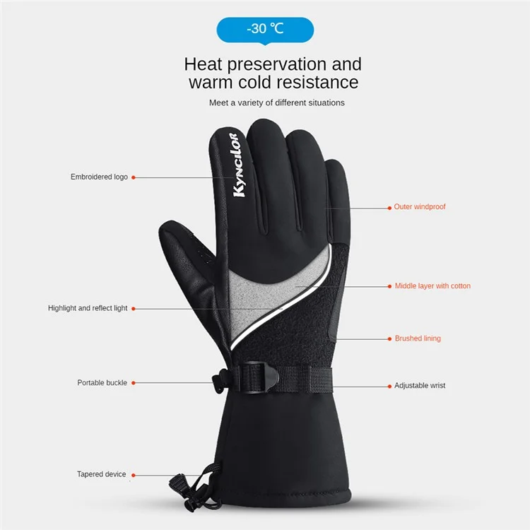 KYNCILOR A0085 1 Paire de Gants de Ski 3 Doigts Écran Tactile Snowboard Gants Thermiques Chauds pour Hommes Femmes - Noir / M