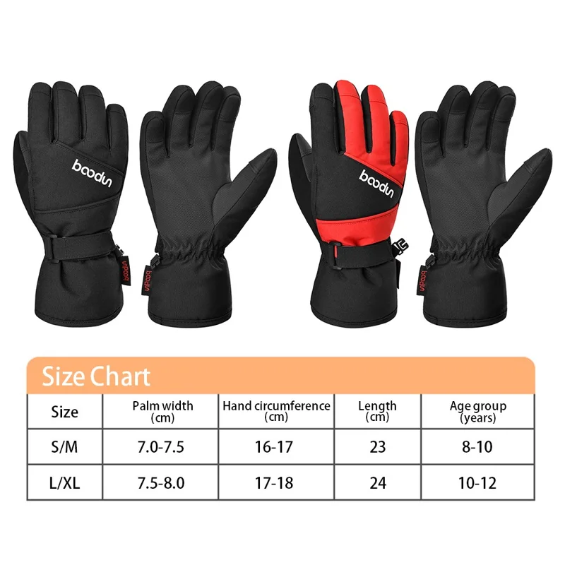 BOODUN 1383 1 Pair Outdoor Sports Kids Gloves Full Finger Anti-slip Mittens for Skiing Cycling - Black Grey S / M